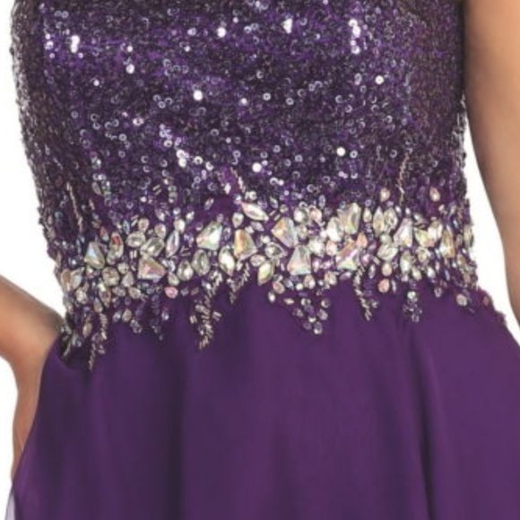 NEW LONG SLEEVELESS A-LINE CHIFFON DRESS EMBROIDERED WITH RHINESTONES GL1060 - Picture 6 of 11